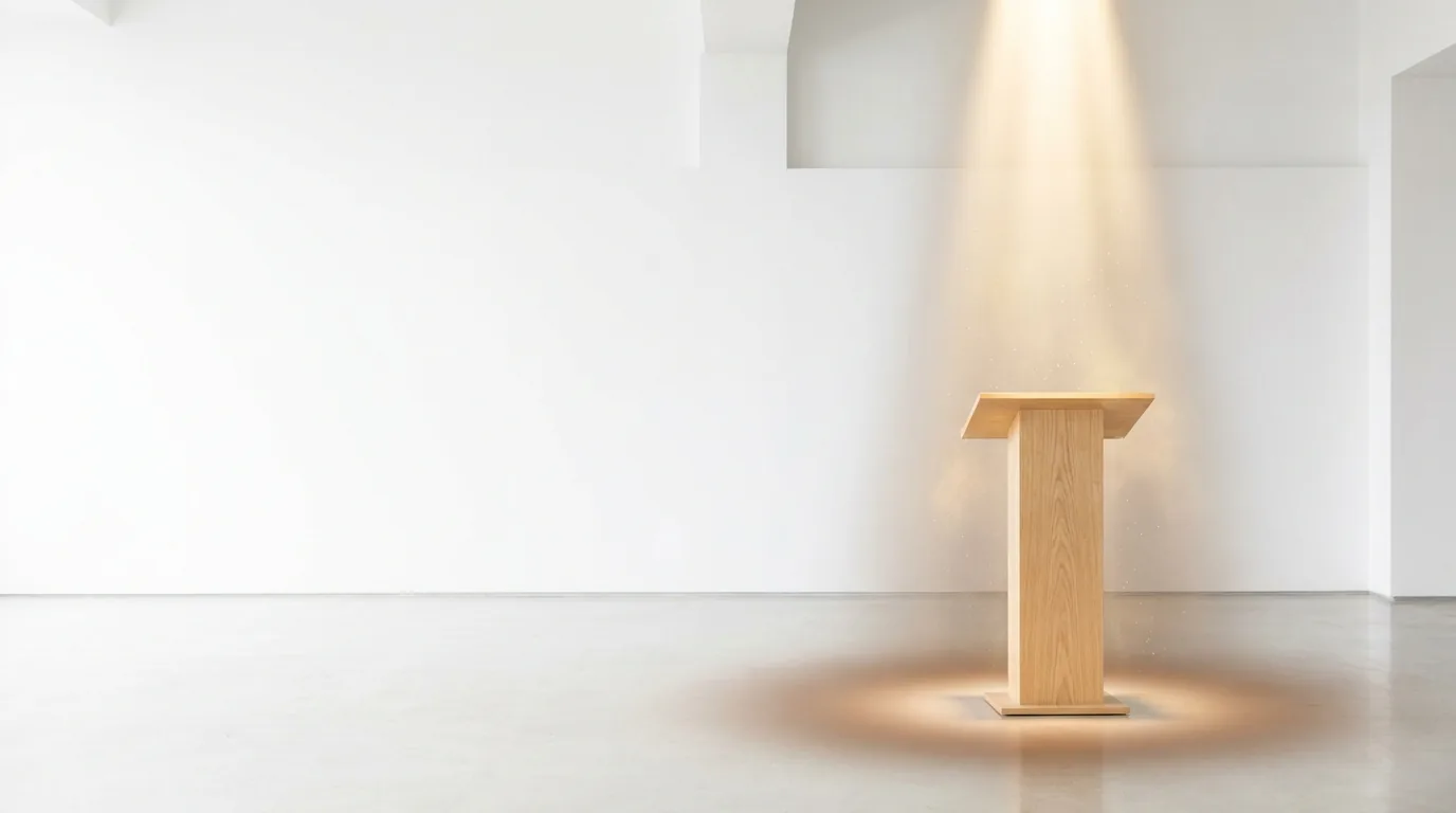 A wooden pedestal is illuminated by a spotlight, representing special recognition programs.